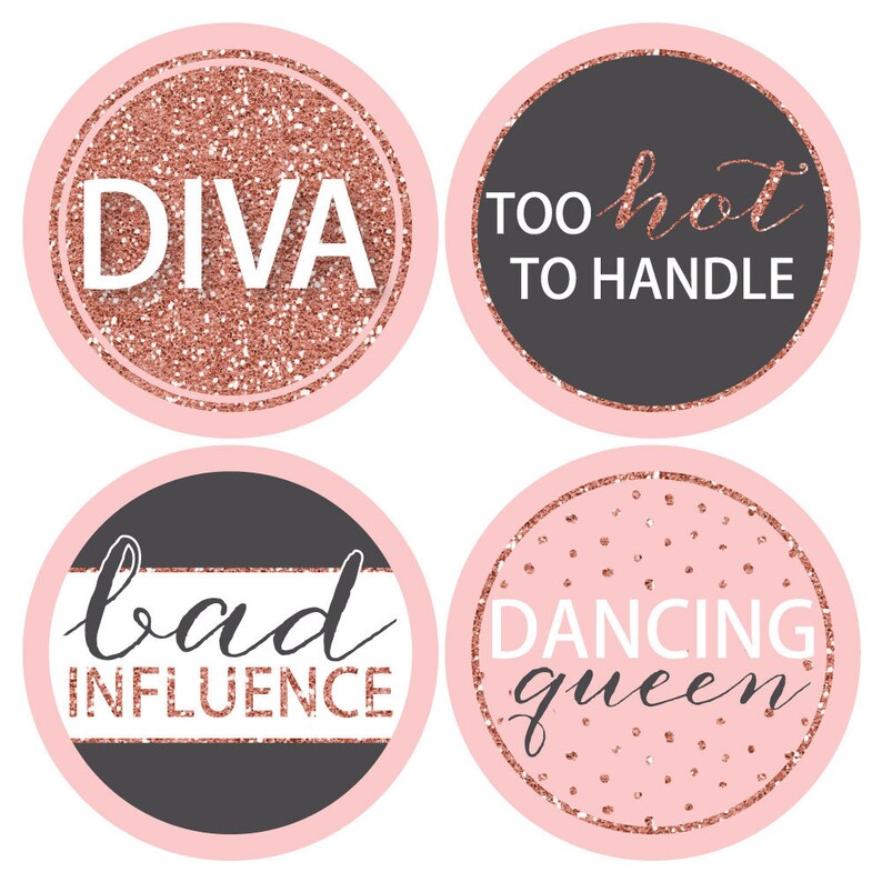 Rose Gold Bridal Shower Badges Name Tag Stickers Rose Gold Bridal Shower or Bachelorette Party Name Badges Bride Squad 12 Ct.