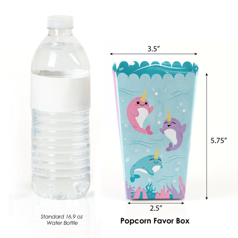 Narwhal Girl Under The Sea Baby Shower or Birthday Party Favor Popcorn Treat Boxes Set of 12 image 3