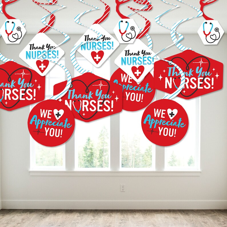 Thank You Nurses Nurse Appreciation Week Hanging Decor Party Decoration Swirls Set of 40 image 3