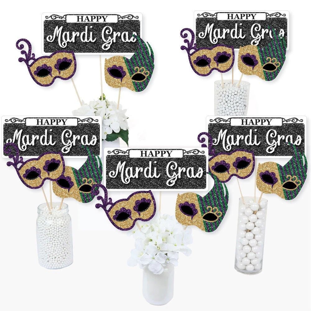 Mardi Gras Party Centerpiece Sticks Masquerade Party Table Toppers Mask Shaped Birthday Party Supplies Mardi Gras Set of 15