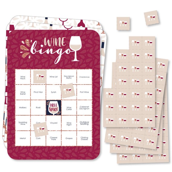 But First, Wine - Bingo Cards and Markers - Wine Tasting Party Shaped Bingo Game - Set of 18 Il_570xn
