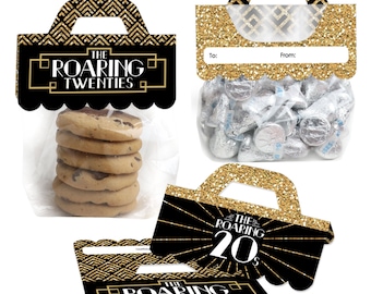 Roaring 20’s - DIY 1920s Art Deco Jazz Party Clear Goodie Favor Bag Labels - Candy Bags with Toppers - Set of 24