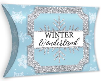 Winter Wonderland - Favor Gift Boxes - Snowflake Holiday Party and Winter Wedding Large Pillow Boxes - Set of 12