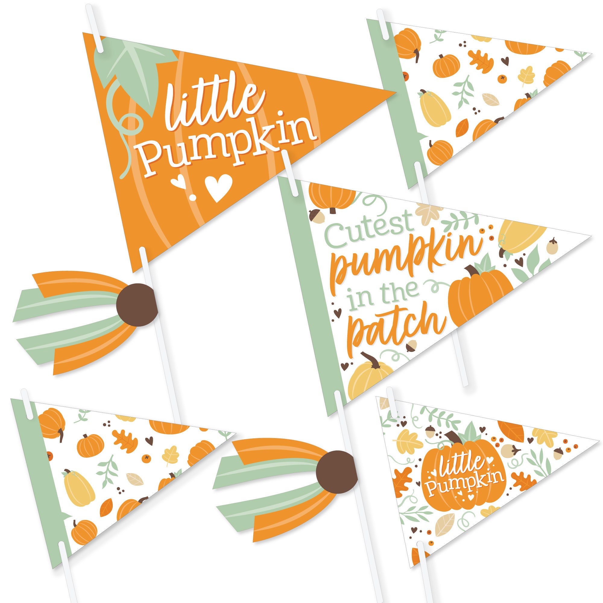 Little Pumpkin Triangle Fall Birthday Party or Baby Shower Photo Props Pennant Flag Centerpieces Set of 20