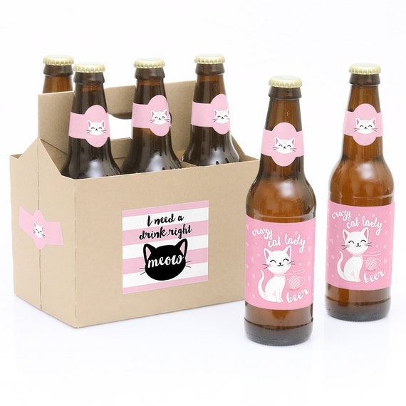 Purr-fect Kitty Cat Beer Labels - 6 Beer Bottle Labels & 1 Carrier - Kitten Meow Party Gift - Cat Theme Gifts for Women and Men Il_570xn