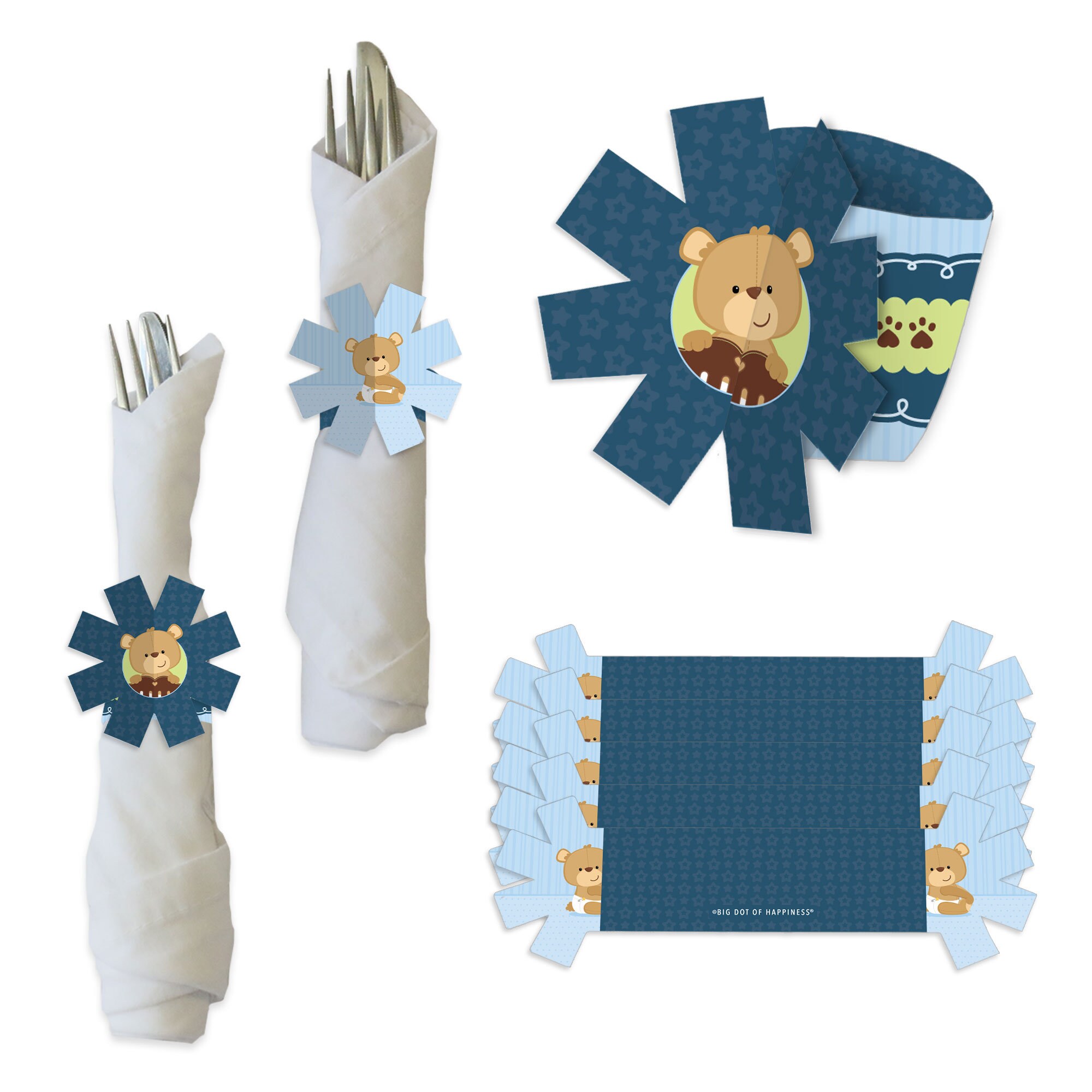 Baby Boy Teddy Bear Baby Shower Paper Napkin Holder Napkin Rings Set of 24