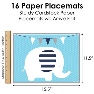 Blue Elephant Party Table Decorations Boy Baby Shower or Birthday Party Placemats Set of 16 image 4