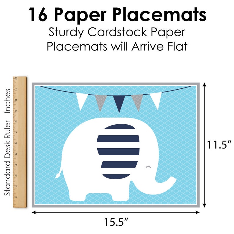 Blue Elephant Party Table Decorations Boy Baby Shower or Birthday Party Placemats Set of 16 image 4