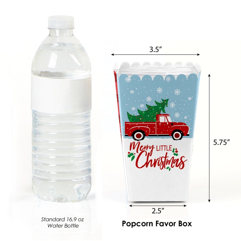12 Pack Popcorn Boxes Red Truck Christmas Party Favor Boxes Merry Little Christmas Tree - Movie Theatre Style Personalized Popcorn Box