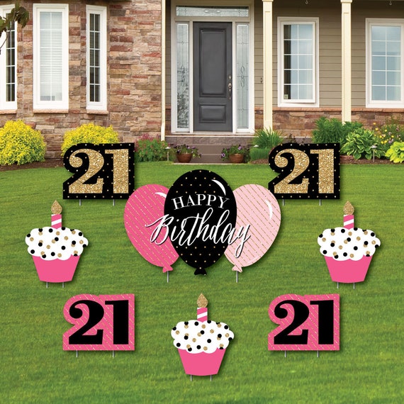 Finally 21 Girl - 21st Birthday - Yard Decorations - Birthday Party Cupcake & Balloon Outdoor Yard Signs - Lawn Ornaments - 8 Pc Il_570xn
