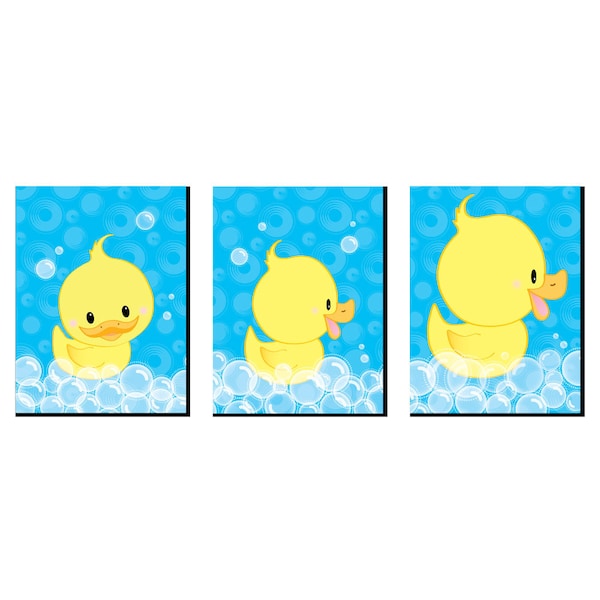 Ducky Duck - Kids Room, Nursery & Home Décor - 7.5” x 10” Kids Wall Art - Bedroom Decor - Rubber Ducky Theme Decorations -Set of 3