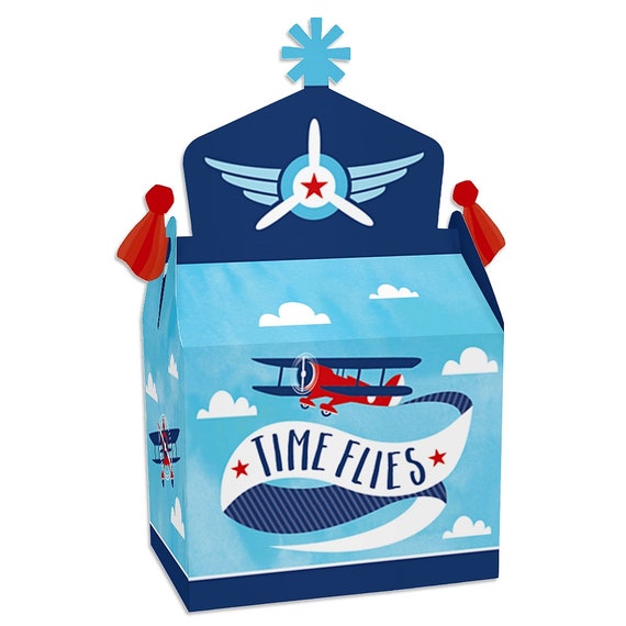 Taking Flight - Airplane - Treat Box Party Favors - Vintage Plane Baby Shower or Birthday Party Goodie Gable Boxes - Set of 12 Il_570xn