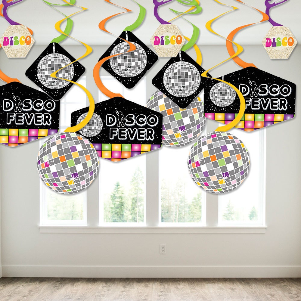 30 Pieces Disco Party Decorations 70's Themed Party Banner Music Record  Decorations Disco Foil Swirl Ball Hanging Decor for 1970s Disco Fever  Hippie