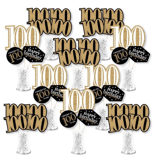 Adult 100th Birthday - Gold - Birthday Party Centerpiece Sticks - Showstopper Table Toppers - 35 Pieces