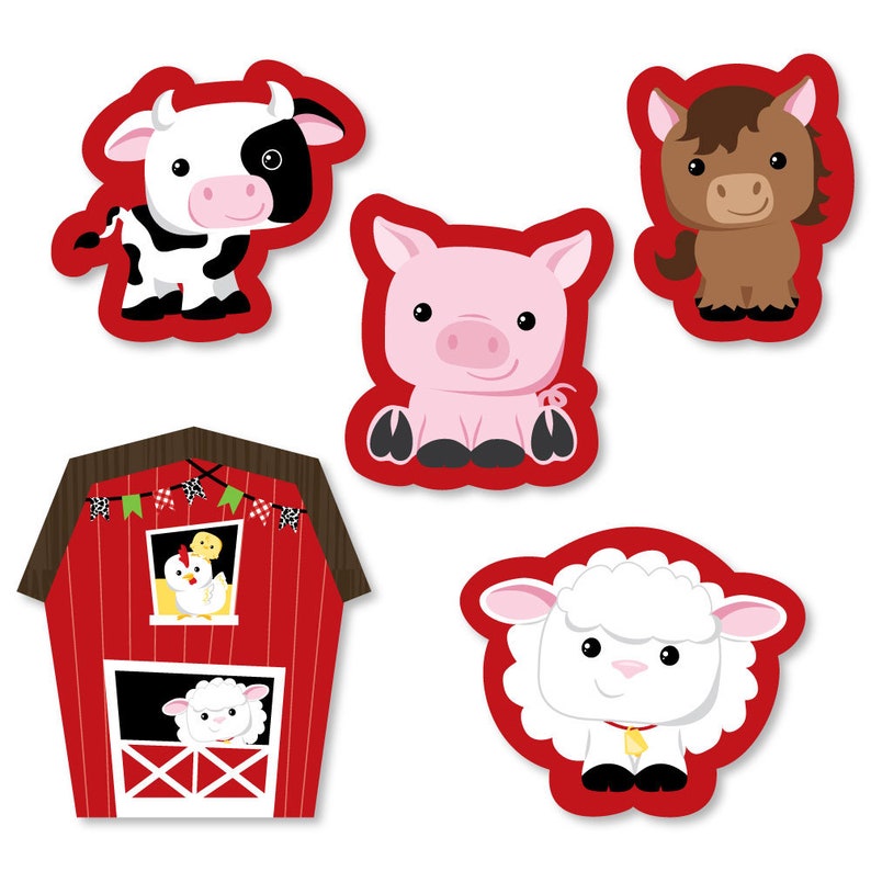Farm Animals DIY Shaped Paper Cut Outs 24 Pieces Barnyard Friends Baby Shower or Birthday Party Small Die Cut Decoration Kit