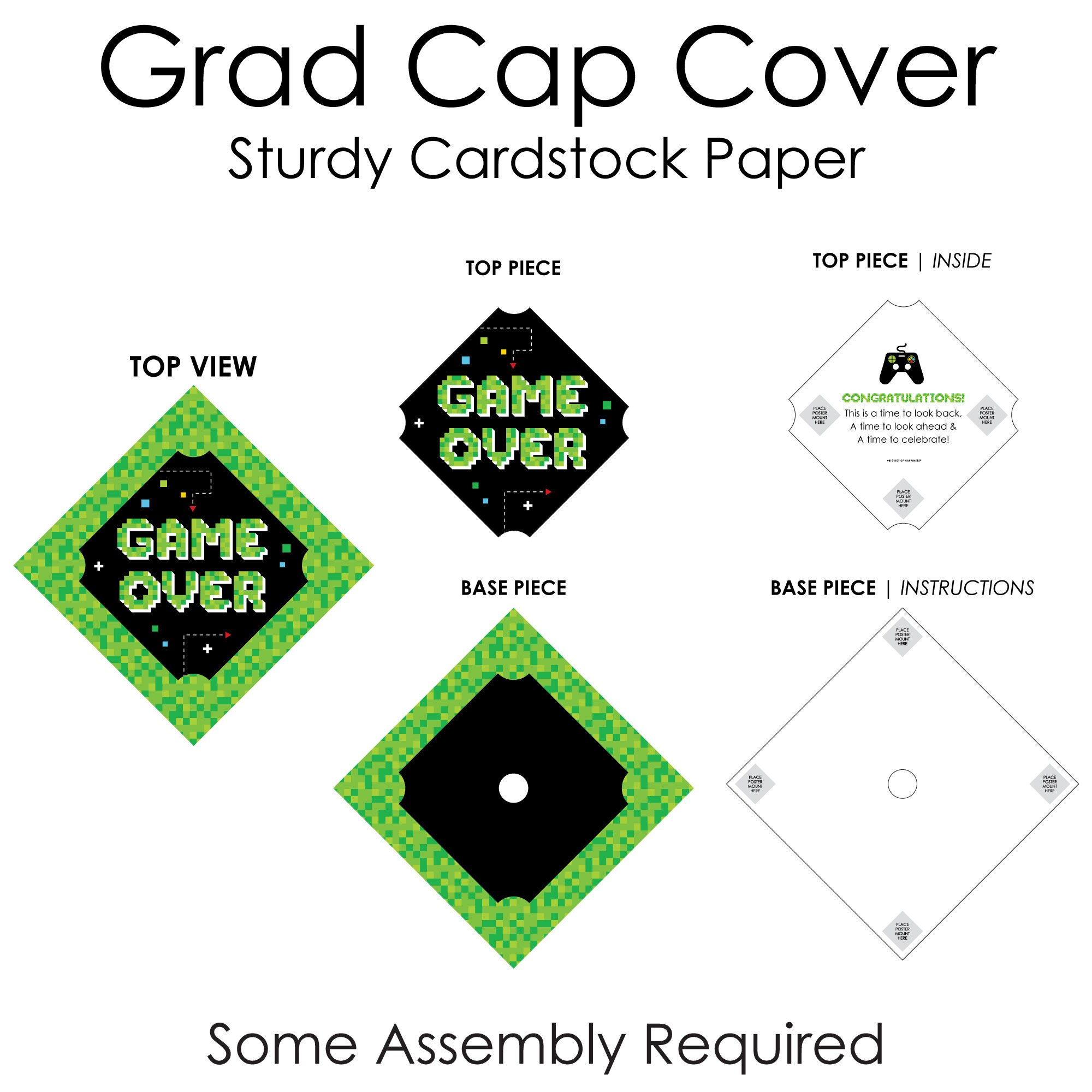 Gaming Grad Cap Game Over - Video Game Graduation Cap Decorations Kit - Grad Cap Cover ...