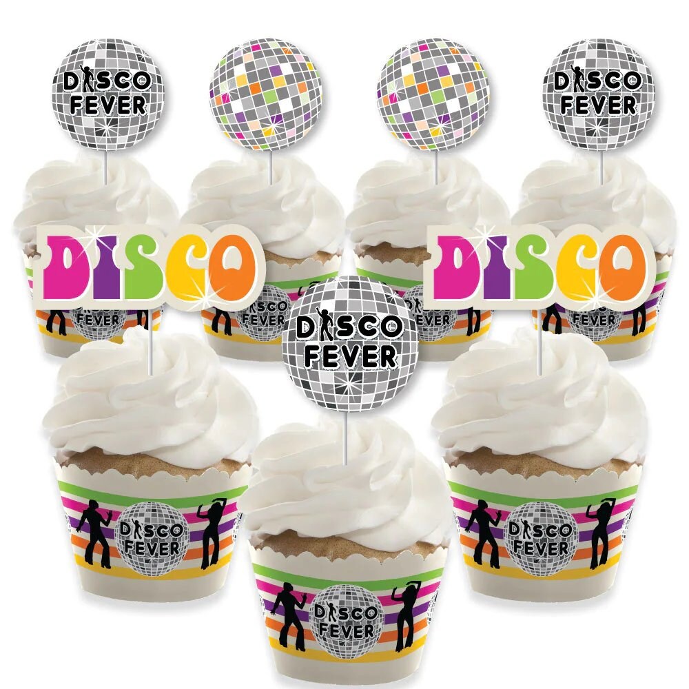 70s Disco 1970s Party Supplies Disco Fever Party Cupcake Wrappers and Treat Picks Kit Seventies Party Dance Party Set of 24