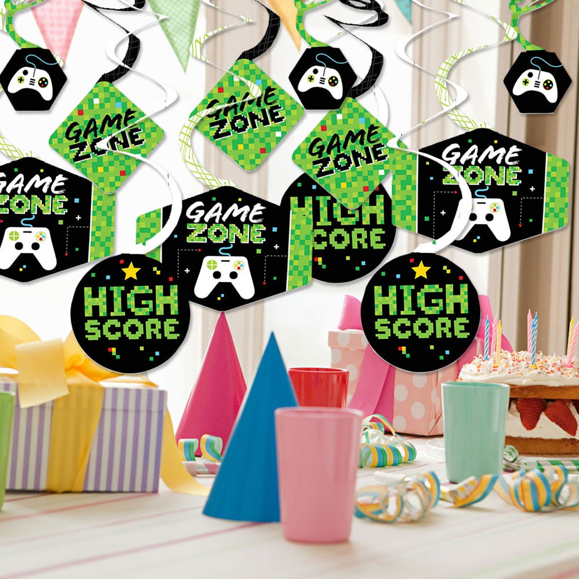 Game Zone Party Hanging Decorations Hanging Birthday Party Etsy