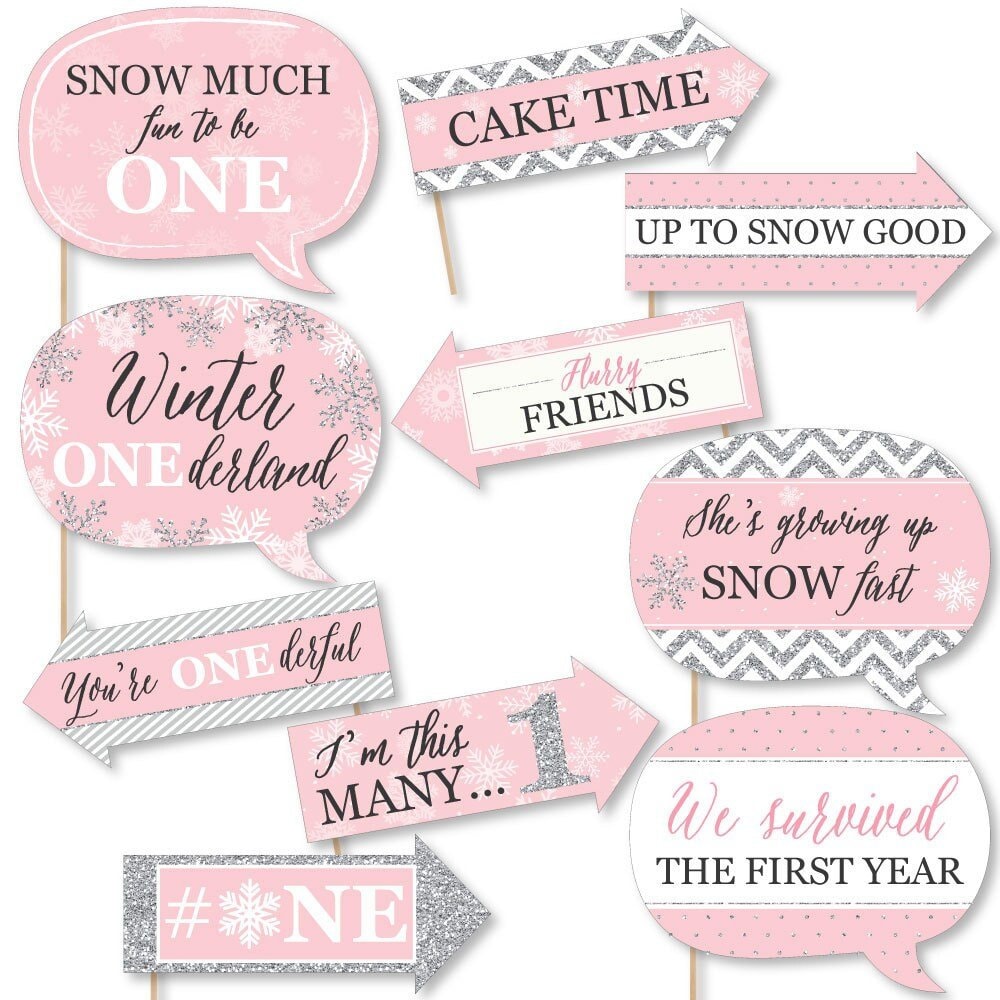 Funny Pink ONEderland Holiday Snowflake Winter Wonderland Photo Booth Props 1st Birthday Photo Booth Prop Kit 10 Photo Props