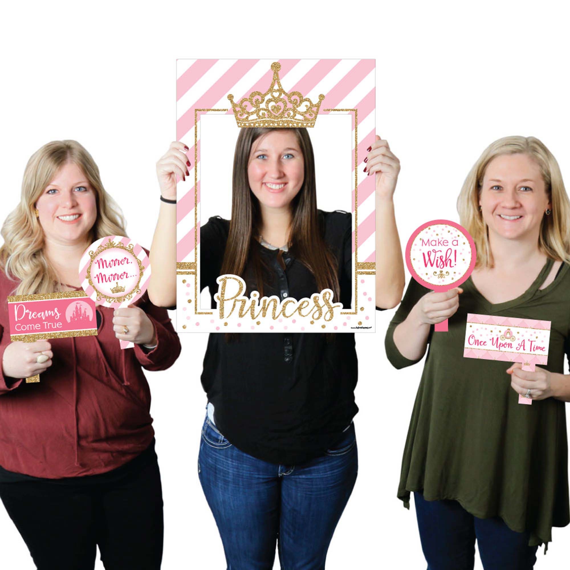 Little Princess Crown Pink and Gold Baby Shower or Birthday Party Selfie Photo Booth Picture Frame Props Printed on Sturdy