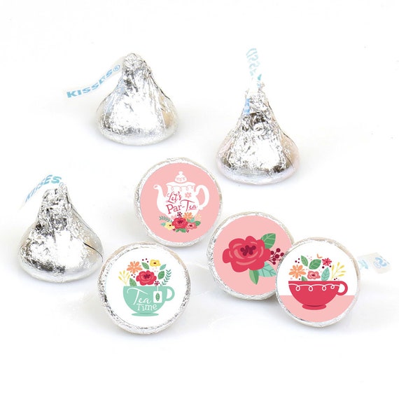 Floral Let’s Par-Tea - Garden Tea Party Round Candy Sticker Favors - Labels Fit Hershey’s Kisses (1 sheet of 108) Il_570xn