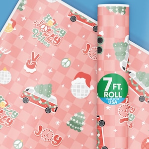 Groovy Christmas Wrapping Paper, Pastel Holiday Gift Wrap Roll, Funny Disco Santa Christmas Gift Paper, 24 in x 7 feet, 1 Roll