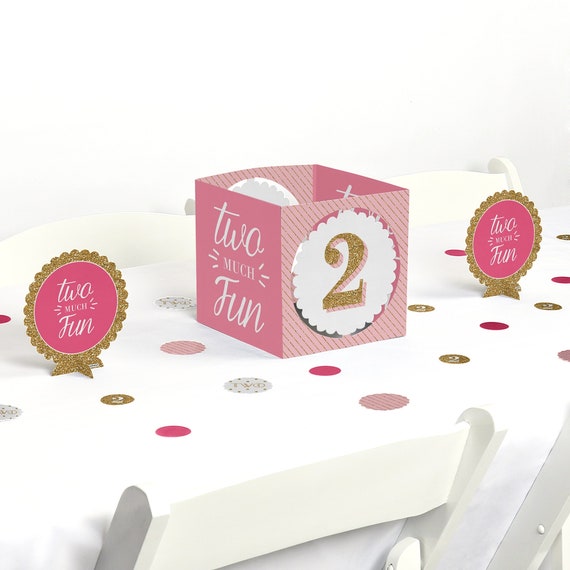 2nd Birthday Party - Centerpiece & Table Decoration Kit - Two Much Fun - Girl Birthday Party Decorations - 39 Piece Set Il_570xn