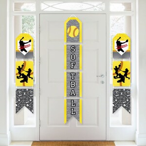 Grand Slam Fastpitch Softball Hanging Vertical Paper Door Banners Birthday Party or Baby Shower Wall Decoration Kit Indoor Door Decor image 1