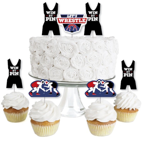 Own The Mat - Wrestling - Dessert Cupcake Toppers - Wrestling Birthday Party or Wrestling Team Party Clear Treat Picks - Set of 24 Il_570xn