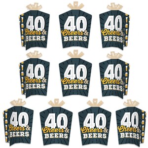 Cheers and Beers to 40 Years - Table Decorations - 40th Birthday Party Fold and Flare Centerpieces - 10 Count