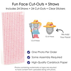 Custom Photo Girl Farm Animals Fun Face Paper Straw Decor Set of 24 image 3