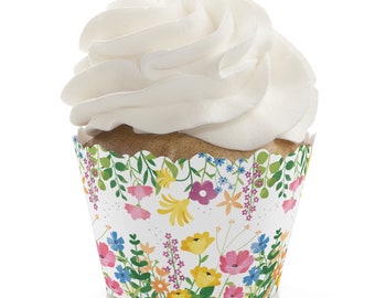 Wildflowers - Boho Floral Party Decorations - Party Cupcake Wrappers - Set of 12