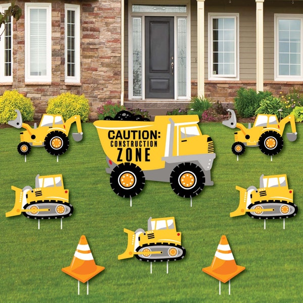 Dig It - Construction Party Zone - Yard Sign and Outdoor Lawn Decorations - Baby Shower or Birthday Party Yard Signs - Set of 8