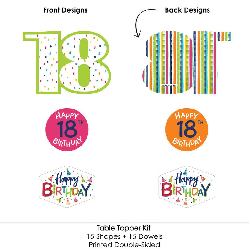Cheerful Happy Birthday 18th Birthday Colorful Birthday Party Table Toppers Centerpiece Sticks 15 Ct Centerpiece Party Supplies
