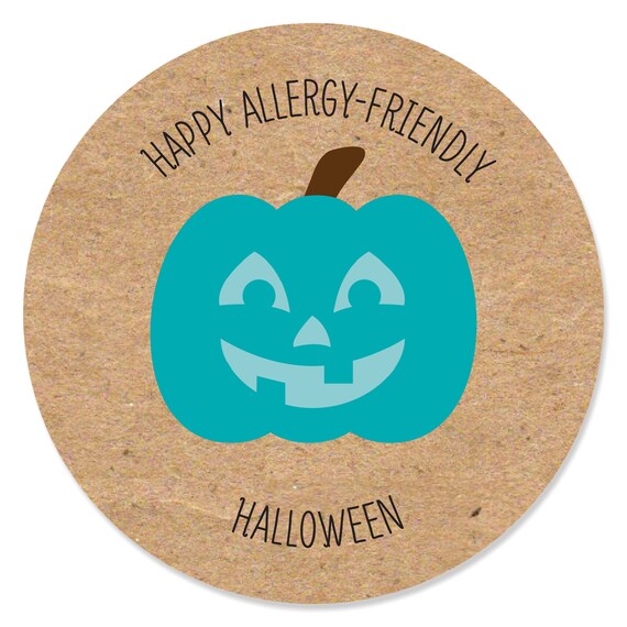 Personalized Teal Pumpkin - Custom Halloween Allergy Friendly Trick or Trinket Favor Circle Sticker Labels - Custom Text - 24 Count Il_570xn