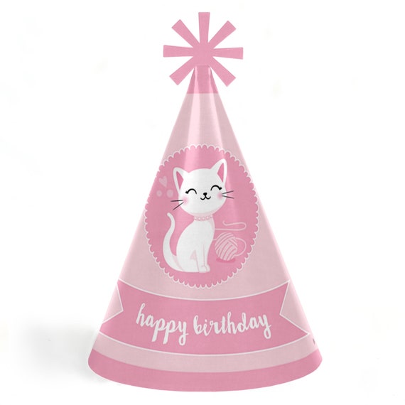 Purr-fect Kitty Cat - Cone Happy Birthday Party Hats for Kids and Adults - Set of 8 (Standard Size) Il_570xn