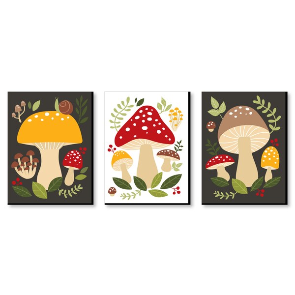 Wild Mushrooms - Red Toadstool Wall Art and Kitchen Room Decor - 7.5 x 10 inches - Set of 3 Prints