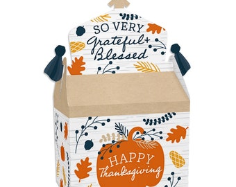 Happy Thanksgiving - Treat Box Party Favors - Fall Harvest Party Goodie Gable Boxes - Set of 12