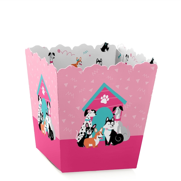 Pawty Like a Puppy Girl - Party Mini Favor Boxes - Pink Dog Baby Shower or Birthday Party Treat Candy Boxes - Set of 12