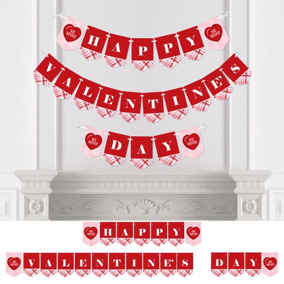 Conversation Hearts - Valentine's Day Party Bunting Banner - Red Party Decorations - Happy Valentine's Day Il_570xn