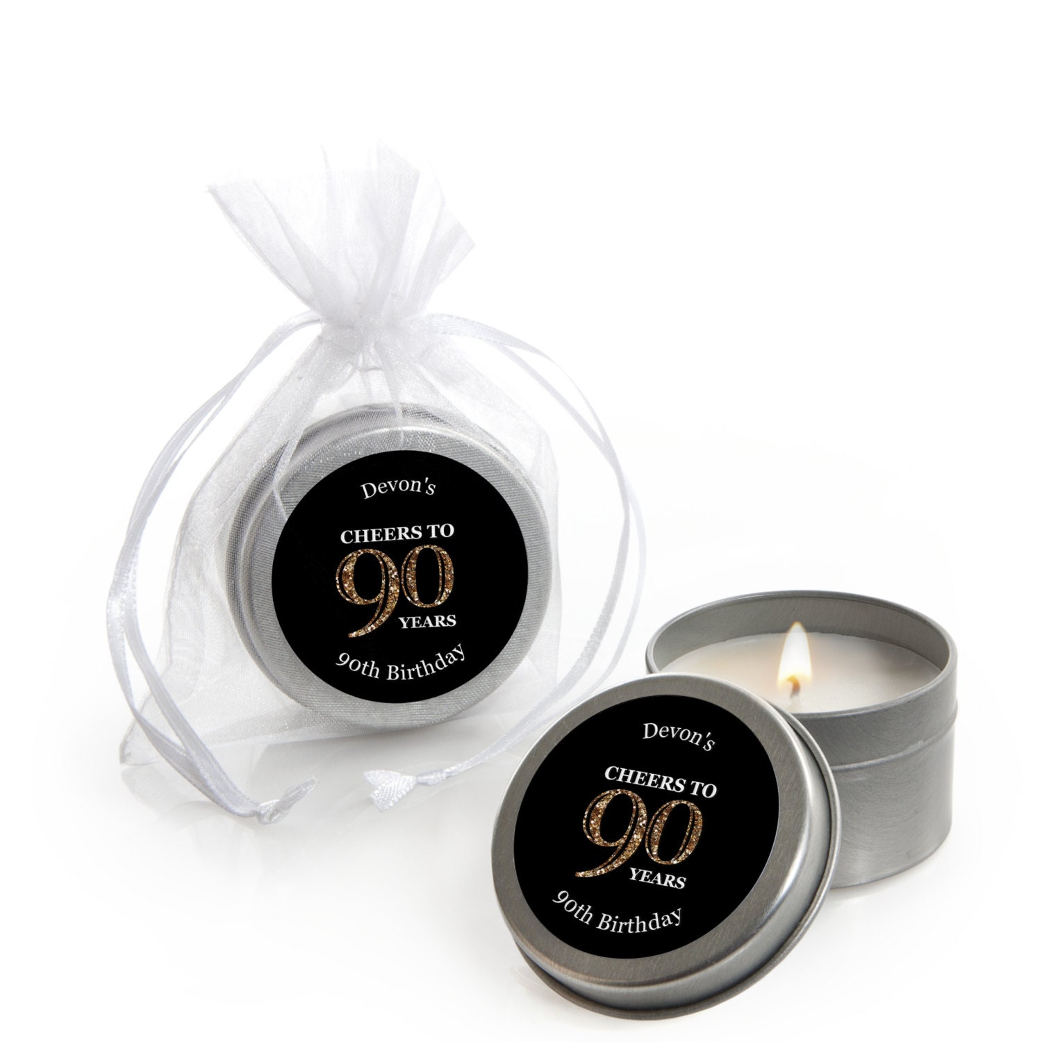 90th Birthday Candle Tin Party Favors Adult 90th Birthday Etsy