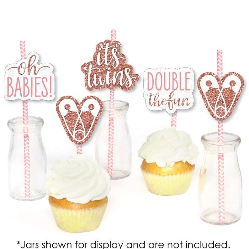 It’s Twin Girls Baby Shower Centerpiece Sticks – Pink & Rose Gold Set Of 15, Table Toppers & Photo Props