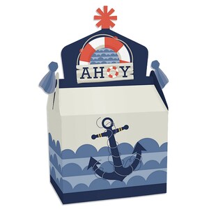 Ahoy - Nautical - Treat Box Party Favors - Baby Shower or Birthday Party Goodie Gable Boxes - Set of 12