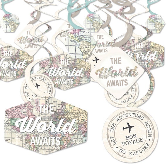 World Awaits Graduation Party Hanging Decorations - Hanging Graduation Supplies - Travel Themed - Paper Party Decoration Swirls - Set of 40 Il_570xn