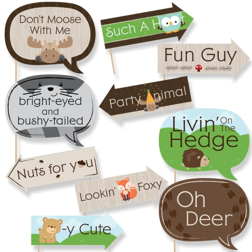 Funny Woodland Creatures Photo Booth Props Baby Shower or Birthday Party Photobooth Prop Kit Forest Animal Props 10 Props