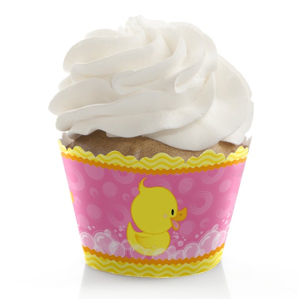 Pink Ducky Duck - Girl Baby Shower or Birthday Party Decorations - Party Cupcake Wrappers - Set of 12