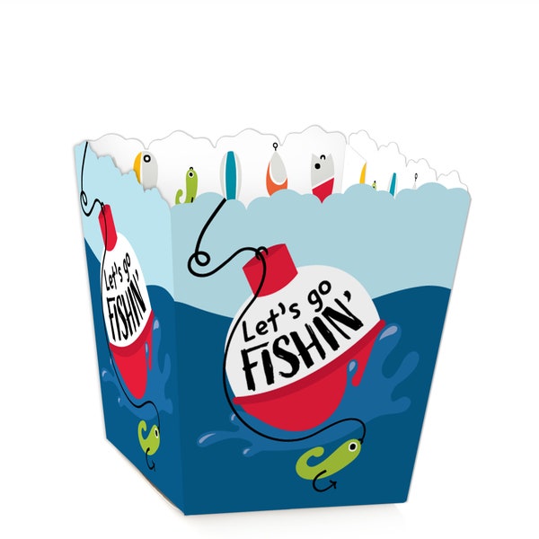 Let’s Go Fishing - Party Mini Favor Boxes - Fish Themed Birthday Party or Baby Shower Treat Candy Boxes - Set of 12