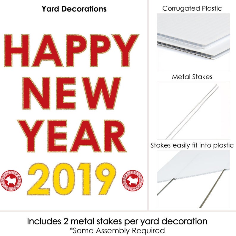 2019 Year of the Pig Lawn Decor New Year Yard Art Decorations HAPPY NEW YEAR 2019 Chinese New Year Yard Sign Outdoor Decor