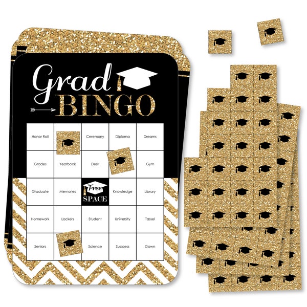 Tassel Worth The Hassle - Gold - Bingo Cards and Markers - Graduation Party Shaped Bingo Game - Set of 18