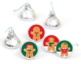 Gingerbread Christmas - Gingerbread Man Holiday Party Round Candy Sticker Favors - Labels Fit Chocolate Candy (1 sheet of 108)